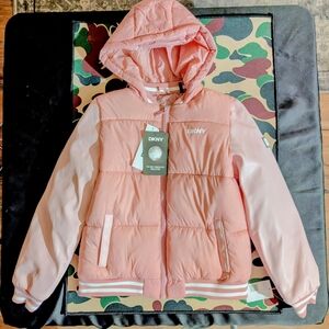 DKNY Pink Hooded Puffer Jacket
